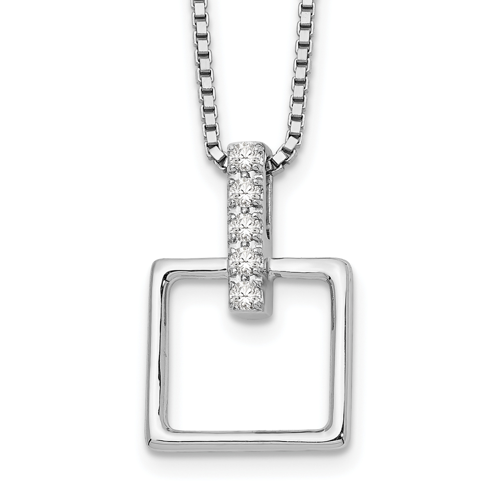 925 Sterling Silver RH 18 Inch Diamond Open Squared Necklace, 2" Ext.